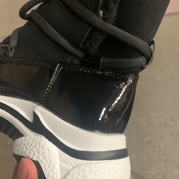 Fur Lined Thick Sole Winter High Top Sneaker in Black Faux Suede, Women’s - Picture 11 of 15